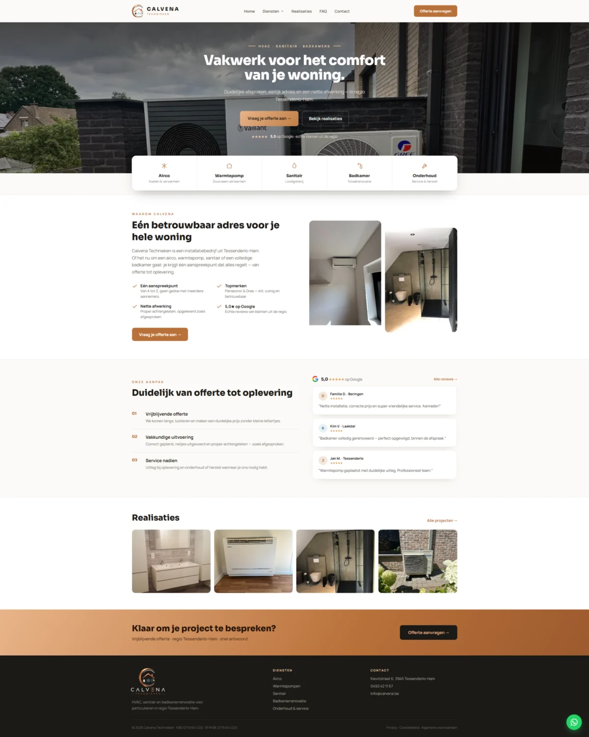 Voorbeeld van een website voor een aannemer, met projectgalerij en offerteformulier